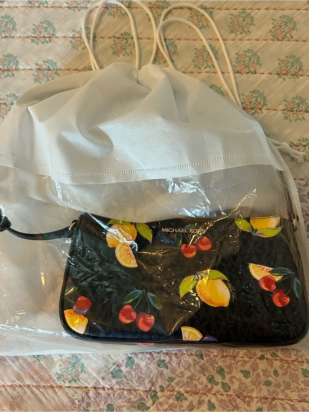 MICHAEL KORS Jet Set Fruit Print MK Logo Medium Pouchette In ADMIRAL BLUE NWT - Picture 13 of 13